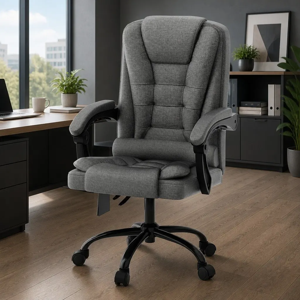 High Back Grey Fabric Office Chair with Massage Function