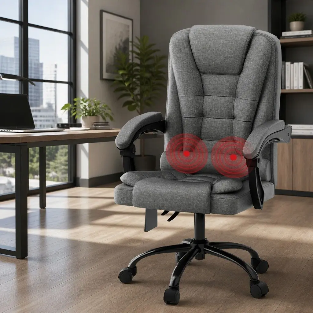 High Back Grey Fabric Office Chair with Massage Function
