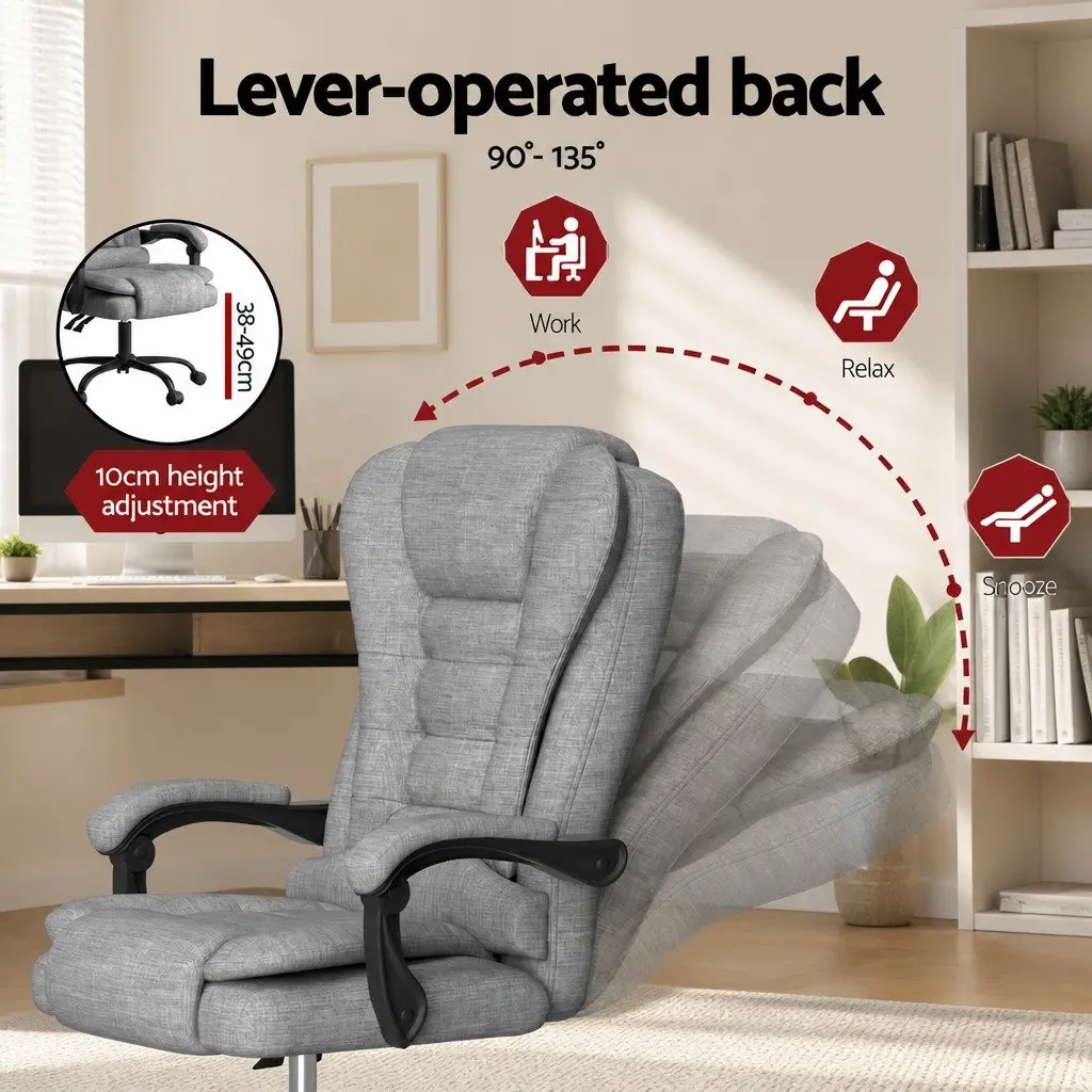 Executive Office Chair Linen Fabric Grey Ergonomic 4-Point Massage Adjustable Recline Swivel