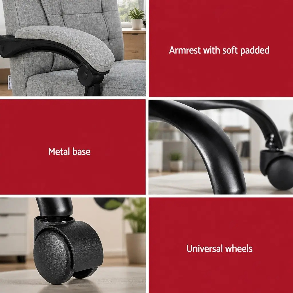 Executive Office Chair Linen Fabric Grey Ergonomic 4-Point Massage Adjustable Recline Swivel