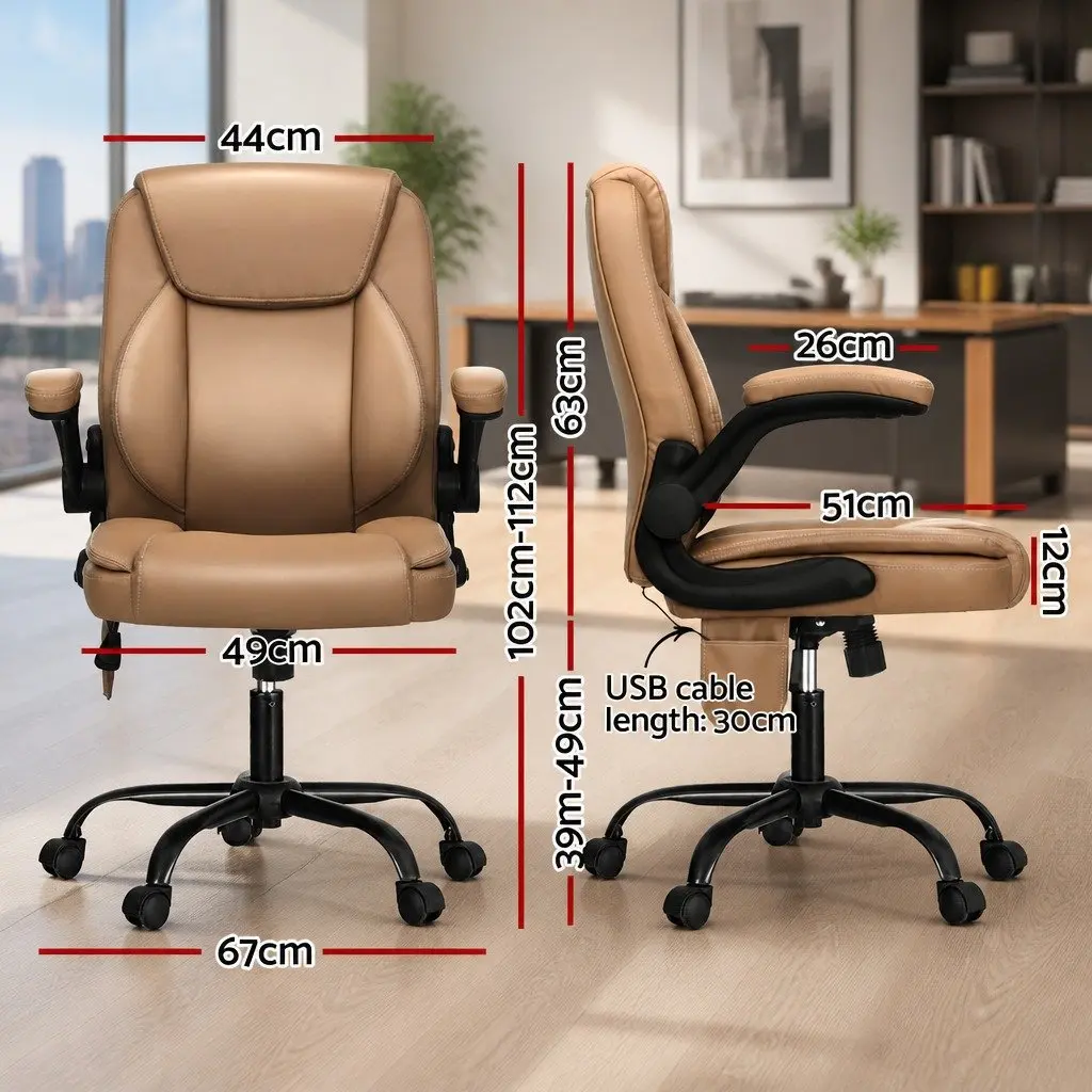 Massage Chair PU Leather Mid Back Sand