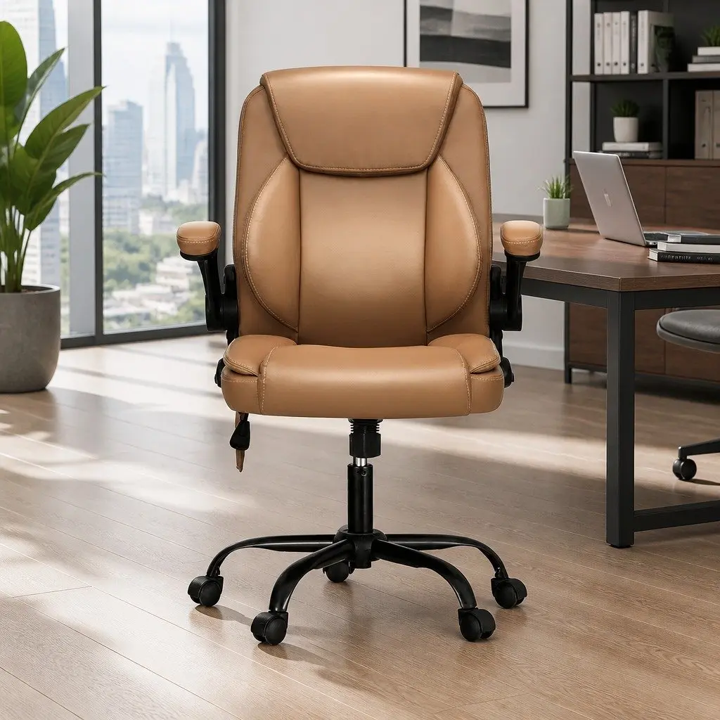 Massage Chair PU Leather Mid Back Sand