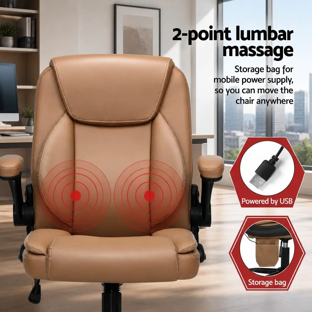 Massage Chair PU Leather Mid Back Sand