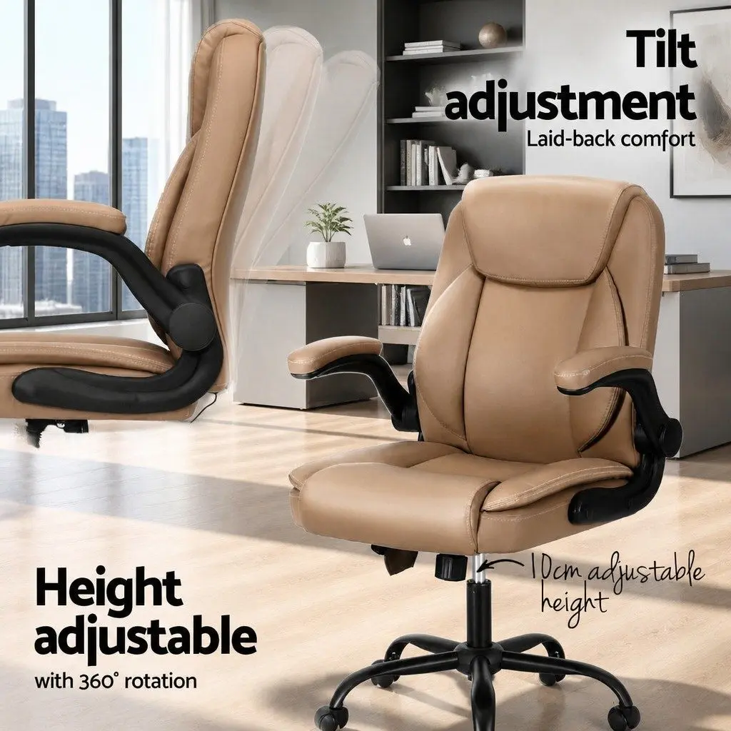 Massage Chair PU Leather Mid Back Sand