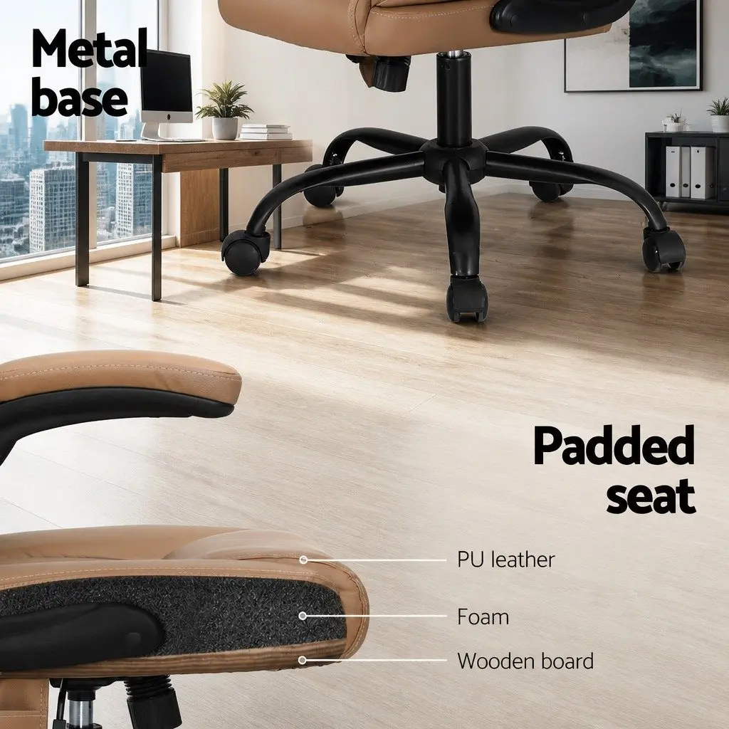 Massage Chair PU Leather Mid Back Sand