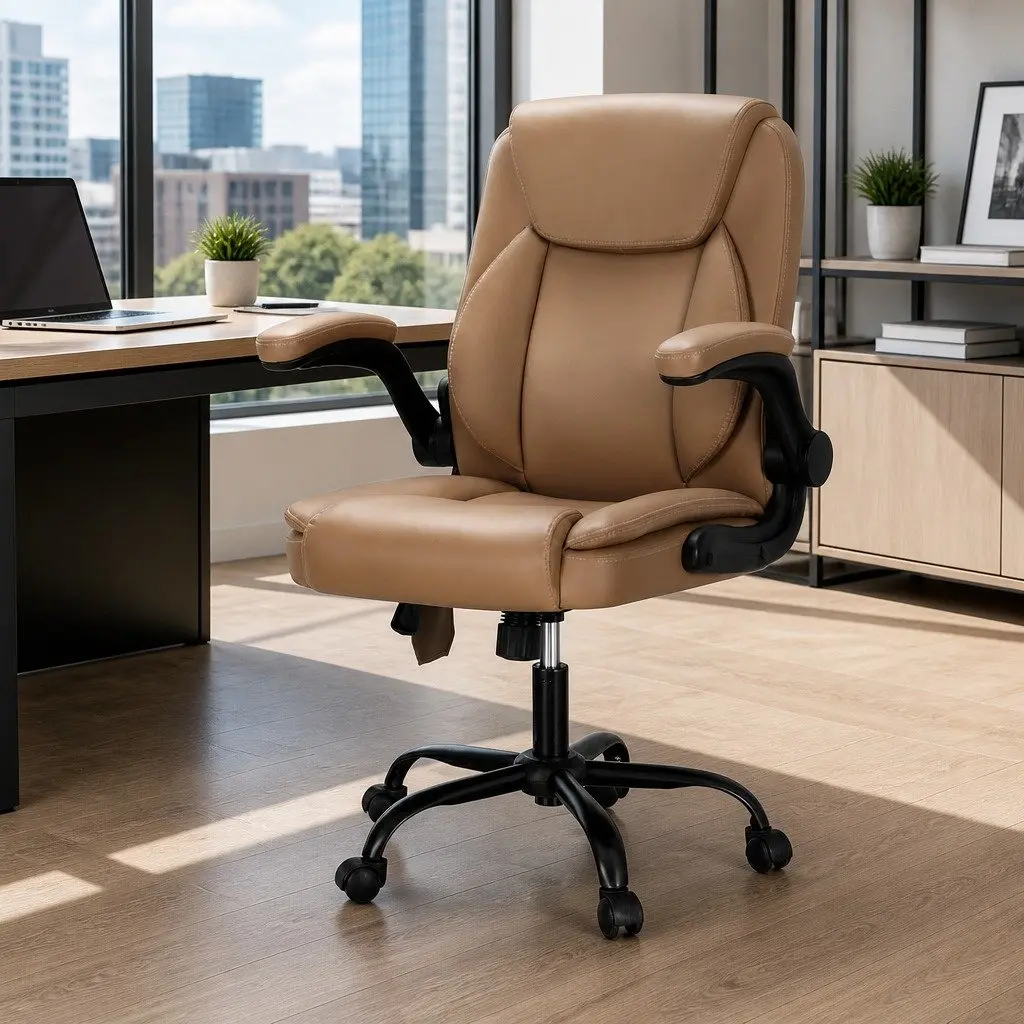 Massage Chair PU Leather Mid Back Sand