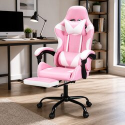 Durable Massage Gaming Office Chair with Adjustable Footrest