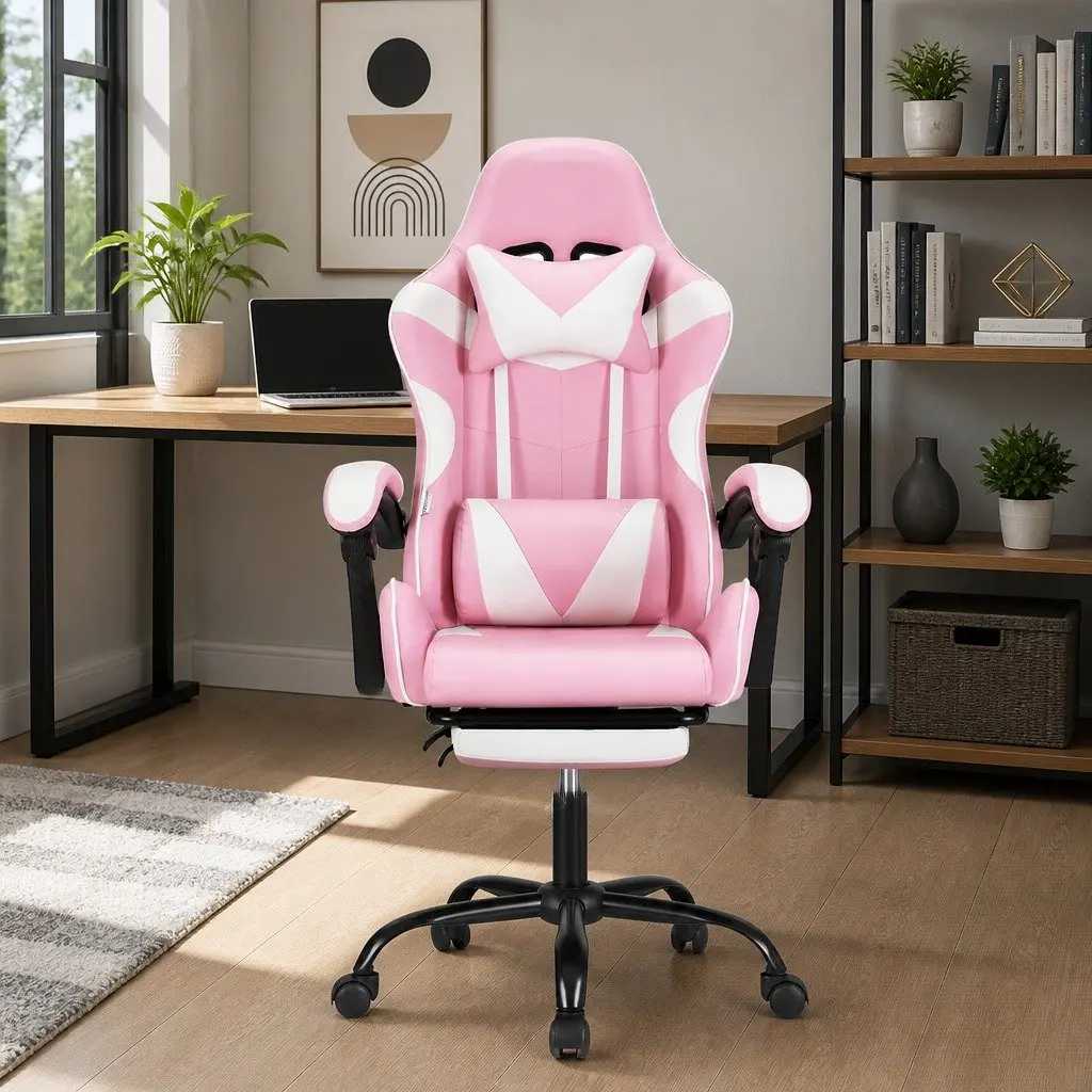 Massage Gaming Office Chair with Adjustable Footrest