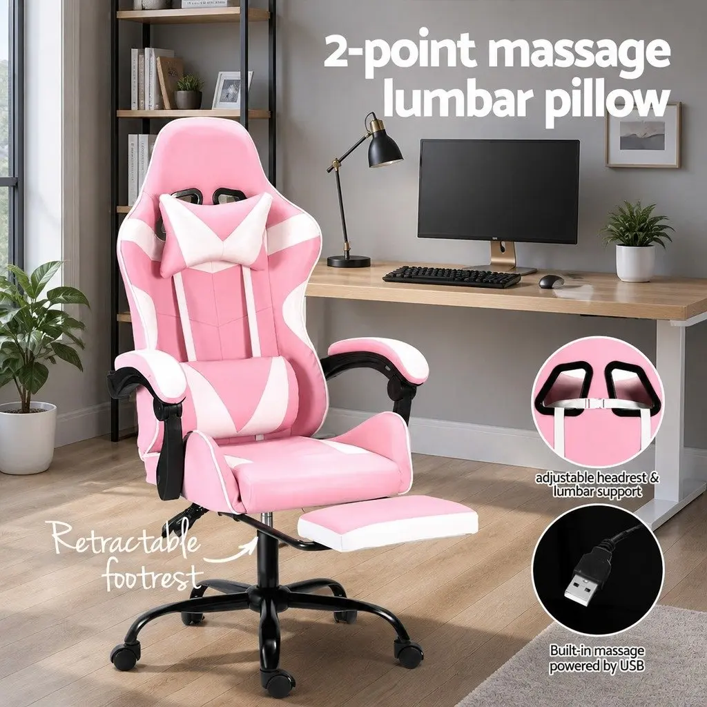 Massage Gaming Office Chair with Adjustable Footrest
