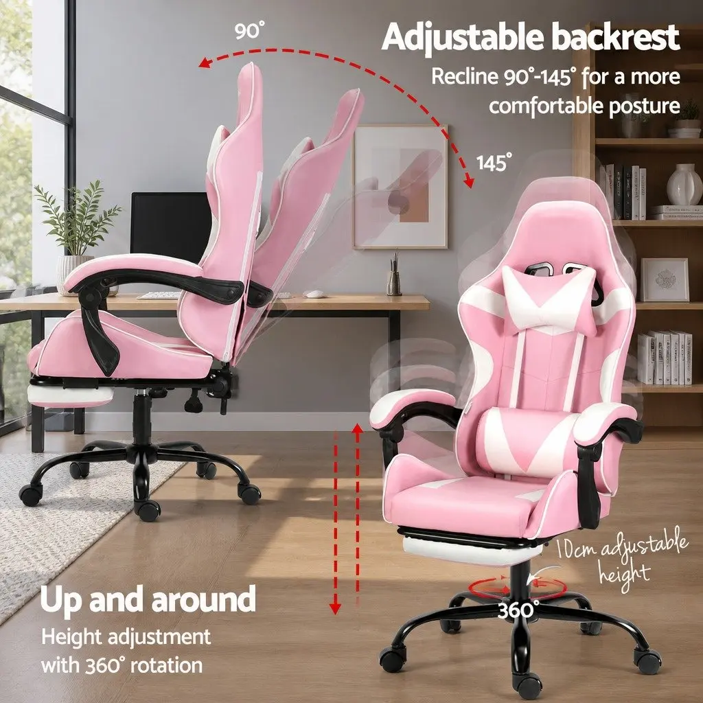 Massage Gaming Office Chair with Adjustable Footrest