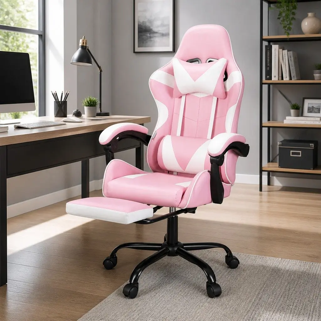 Massage Gaming Office Chair with Adjustable Footrest