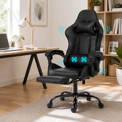 Ergonomic Black Massage Gaming Chair with Footrest
