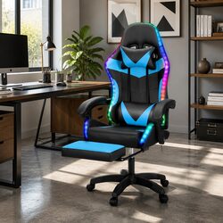 Cyan Gaming Office Chair with 6 Massage Points and LED Footrest
