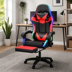 Red and Black Ergonomic Massage Gaming Chair with LED