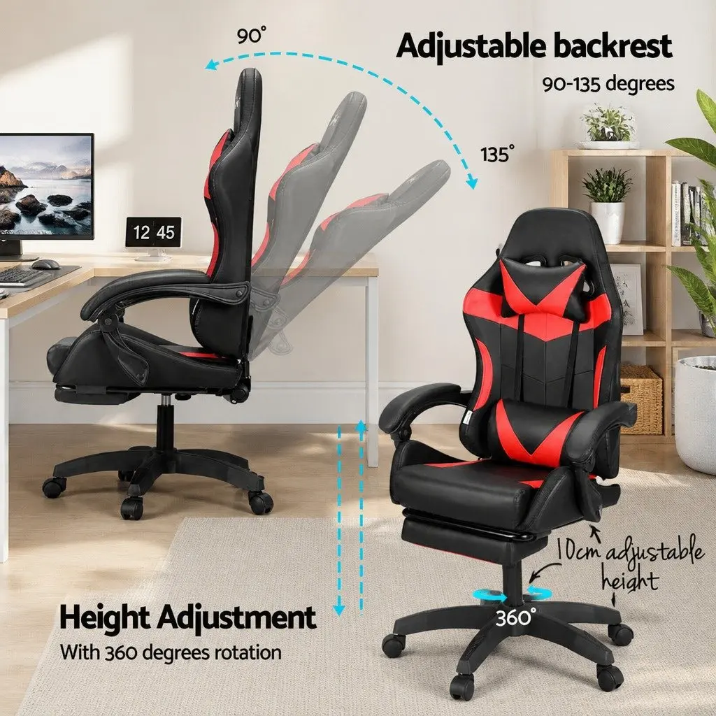 Massage Chair PU Leather Ergonomic 6 Point Vibration Red Black