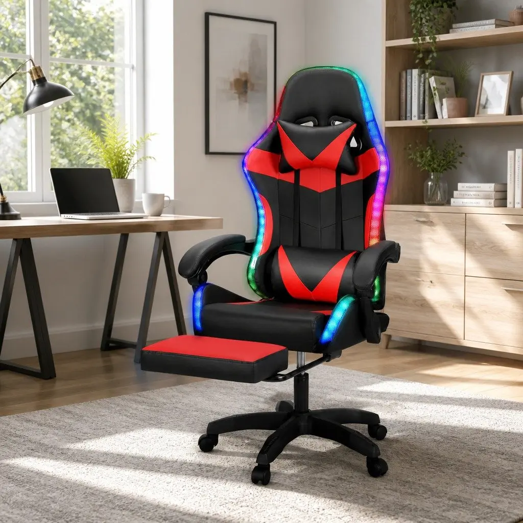 Massage Chair PU Leather Ergonomic 6 Point Vibration Red Black