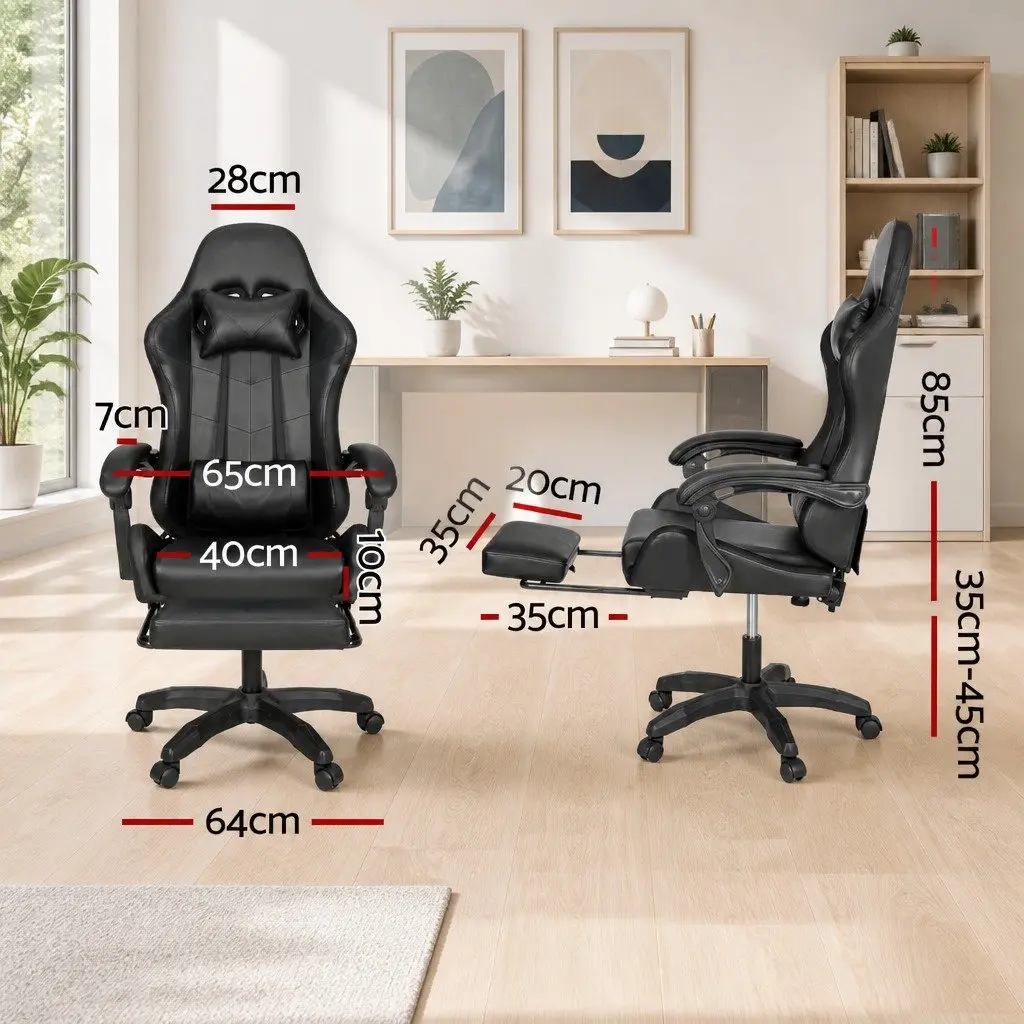 Massage Chair PU Leather Black 6 Point Vibration 7 LED Footrest Recliner