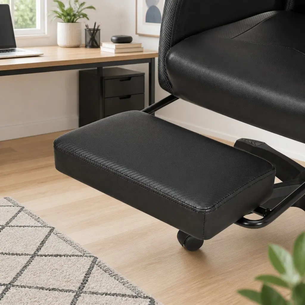 Massage Chair PU Leather Black 6 Point Vibration 7 LED Footrest Recliner