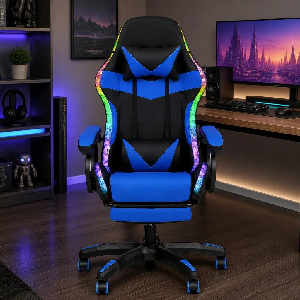 Gaming Office Chair PU Leather 66 x 66 x 117-127cm Blue Black