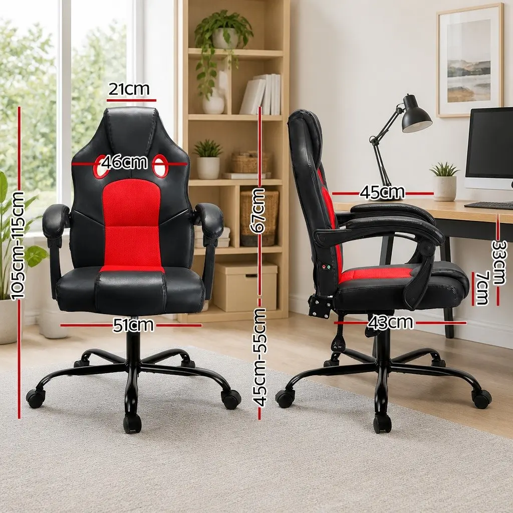 Massage Chair PU Leather High Back Black Red