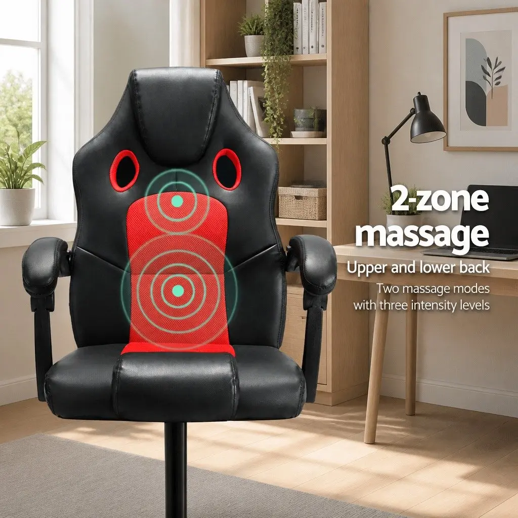Massage Chair PU Leather High Back Black Red