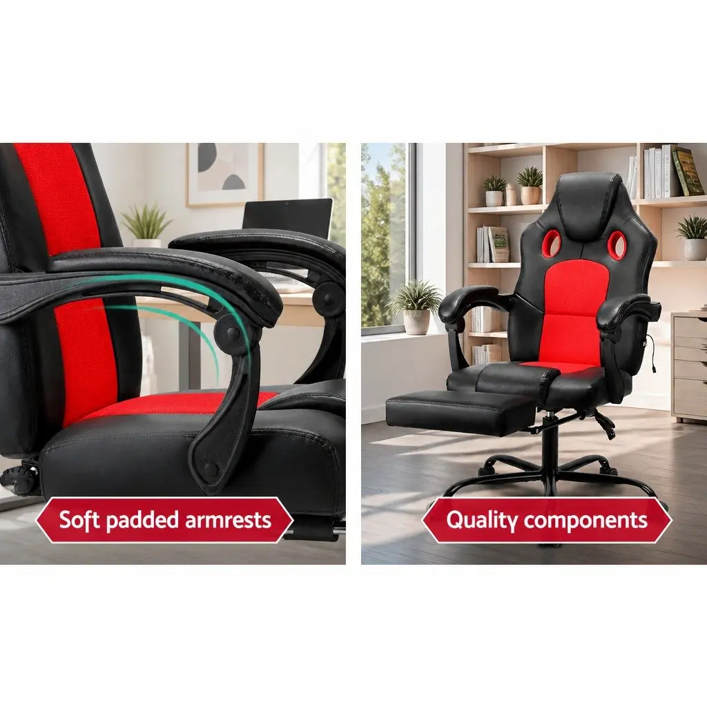 Massage Chair PU Leather High Back Black Red