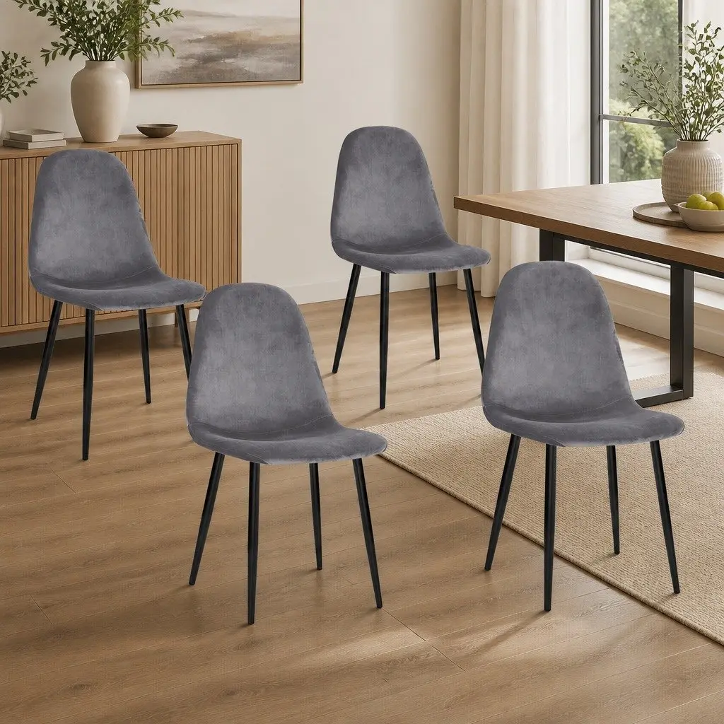 Dining Chairs Velvet Dark Grey 4 Piece Curved Slope Seat Modern Kitchen