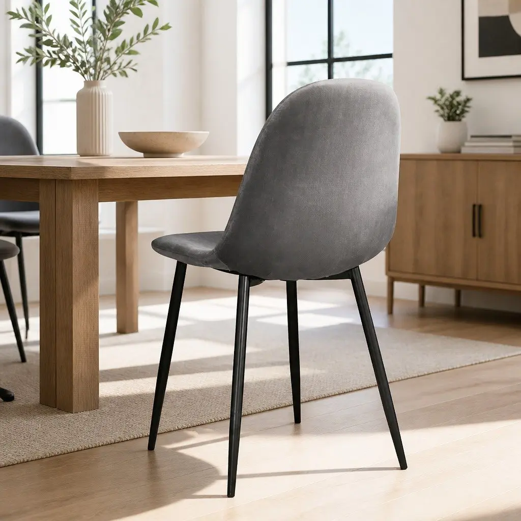 Dining Chairs Velvet Dark Grey 4 Piece Curved Slope Seat Modern Kitchen