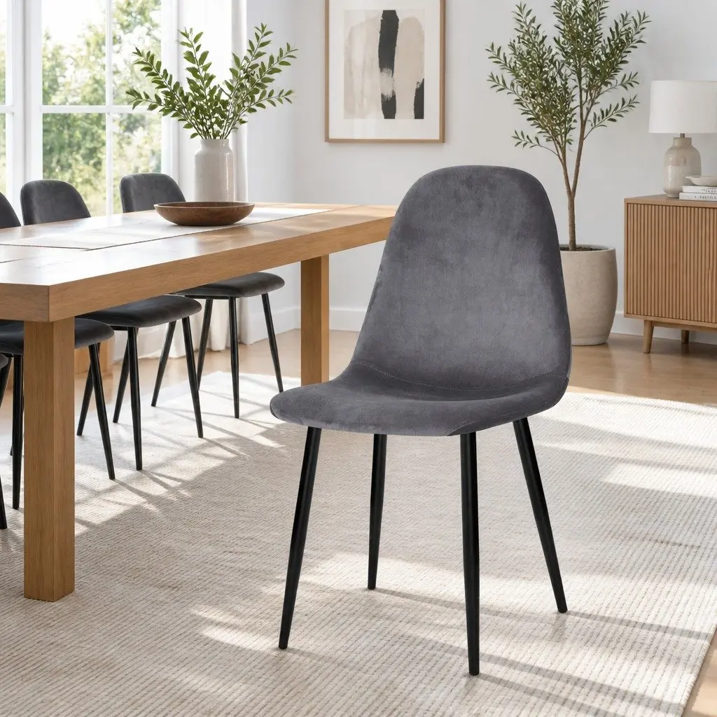 Dining Chairs Velvet Dark Grey 4 Piece Curved Slope Seat Modern Kitchen