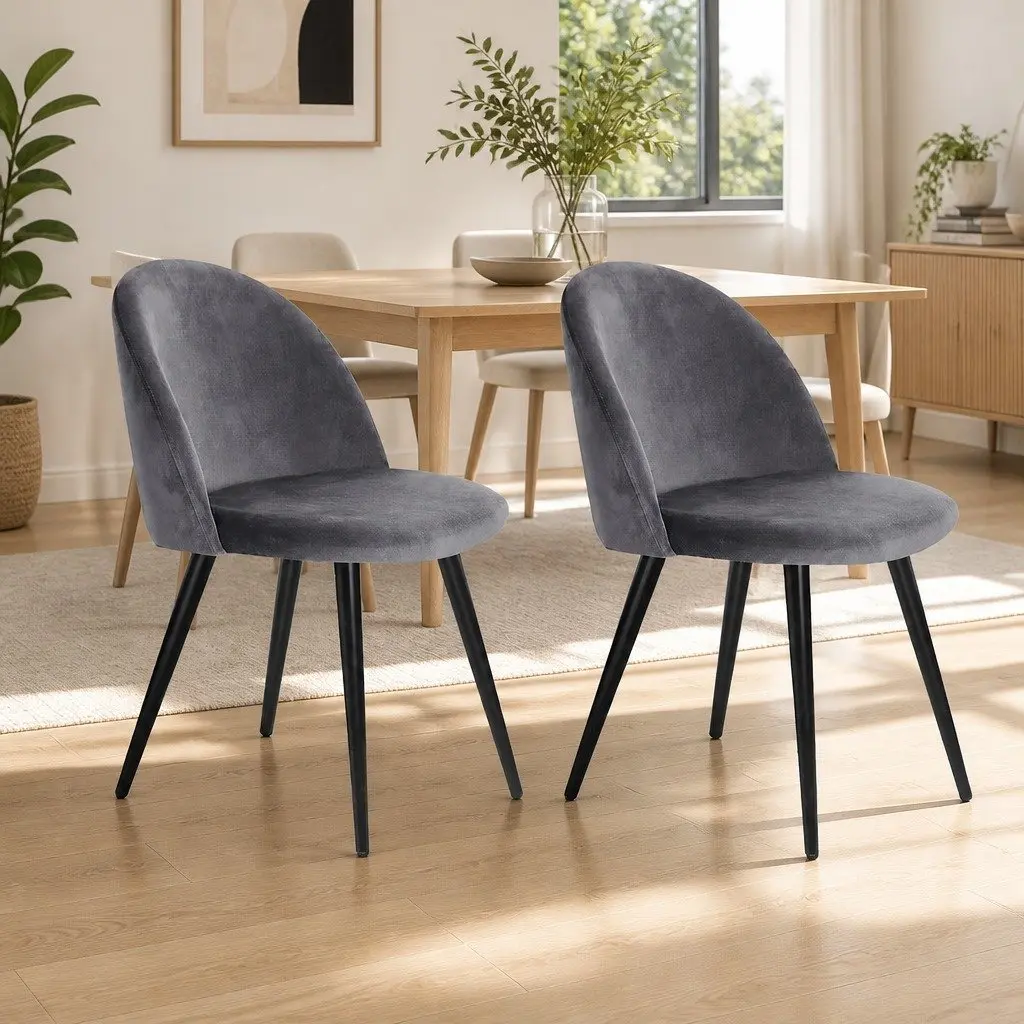 Dining Chairs Velvet Dark Grey Iron Legs 2 Piece