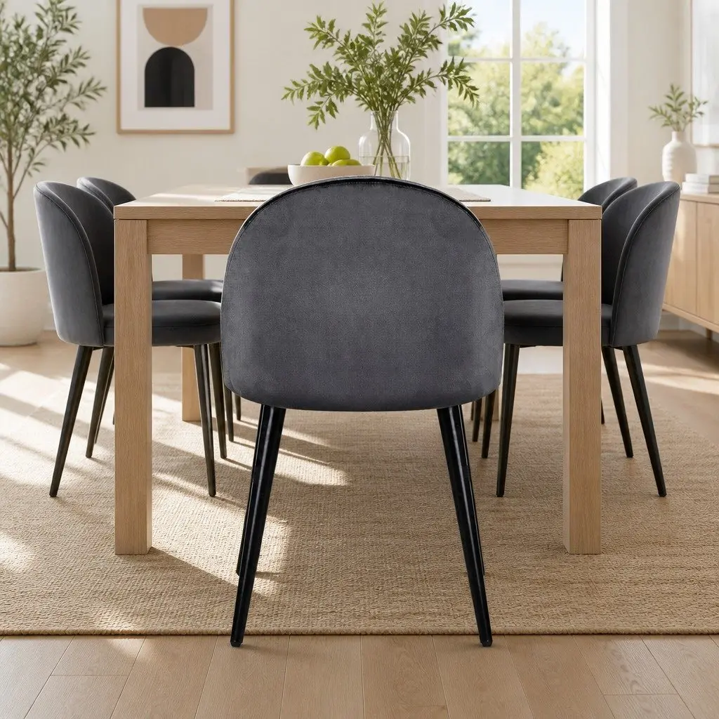 Dining Chairs Velvet Dark Grey Iron Legs 2 Piece