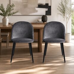Stylish Set of 4 Black Velvet Dining Chairs with Iron Legs
