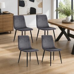 Set of 4 Modern Grey Velvet Dining Chairs with Iron Frame