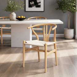 Stylish Wooden Frame Dining Chair with Rattan Seat