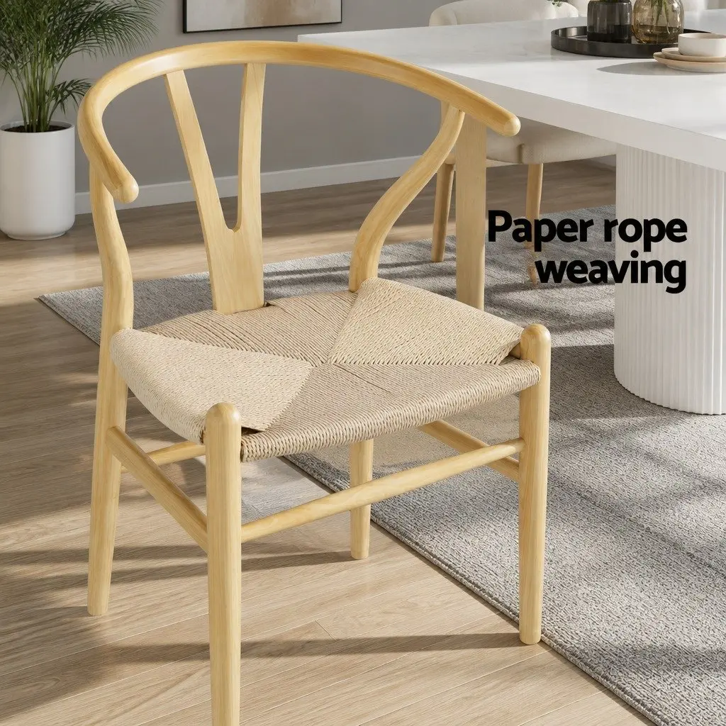 Dining Chair Wooden Frame Rattan Seat Wishbone Back Rest Kitchen Furniture