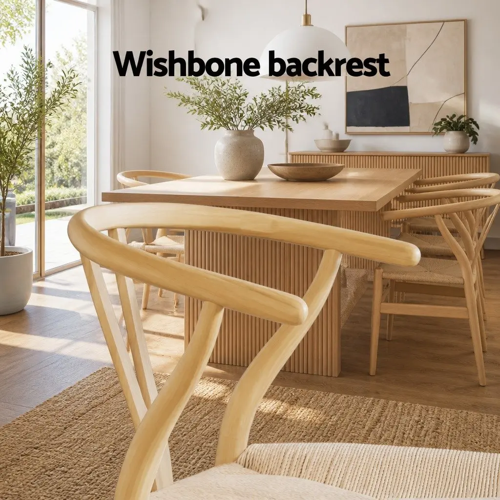 Dining Chairs Wooden Frame Wishbone Back Oak 2 Piece