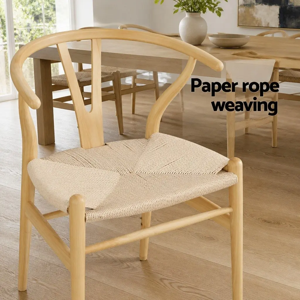 Dining Chairs Wooden Frame Wishbone Back Oak 2 Piece