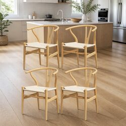 Set of 4 Wooden Frame Dining Chairs with Wishbone Back