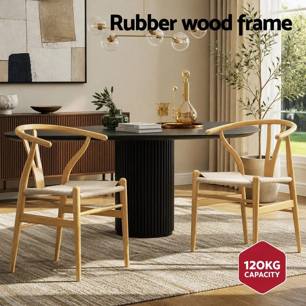 Set of 6 Wooden Dining Chairs with Wishbone Backrest