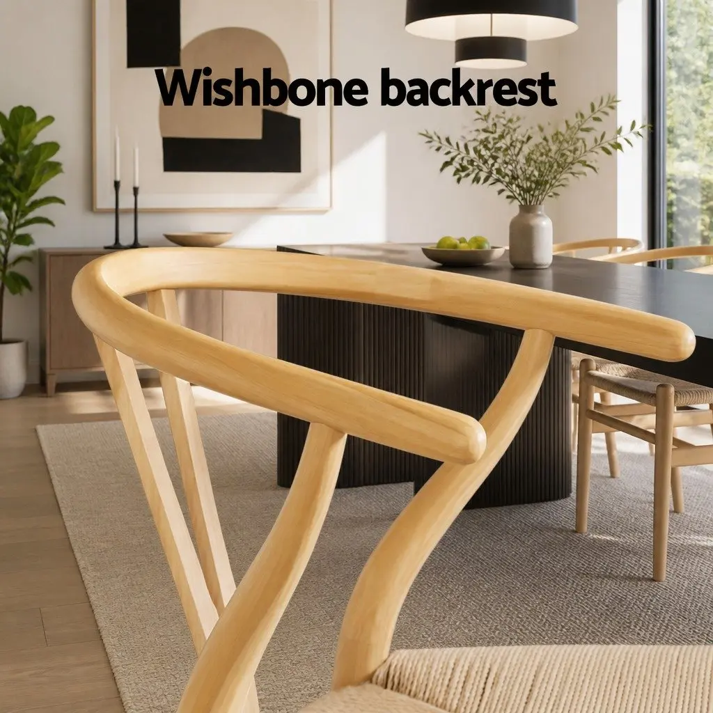 Set of 6 Wooden Dining Chairs with Wishbone Backrest