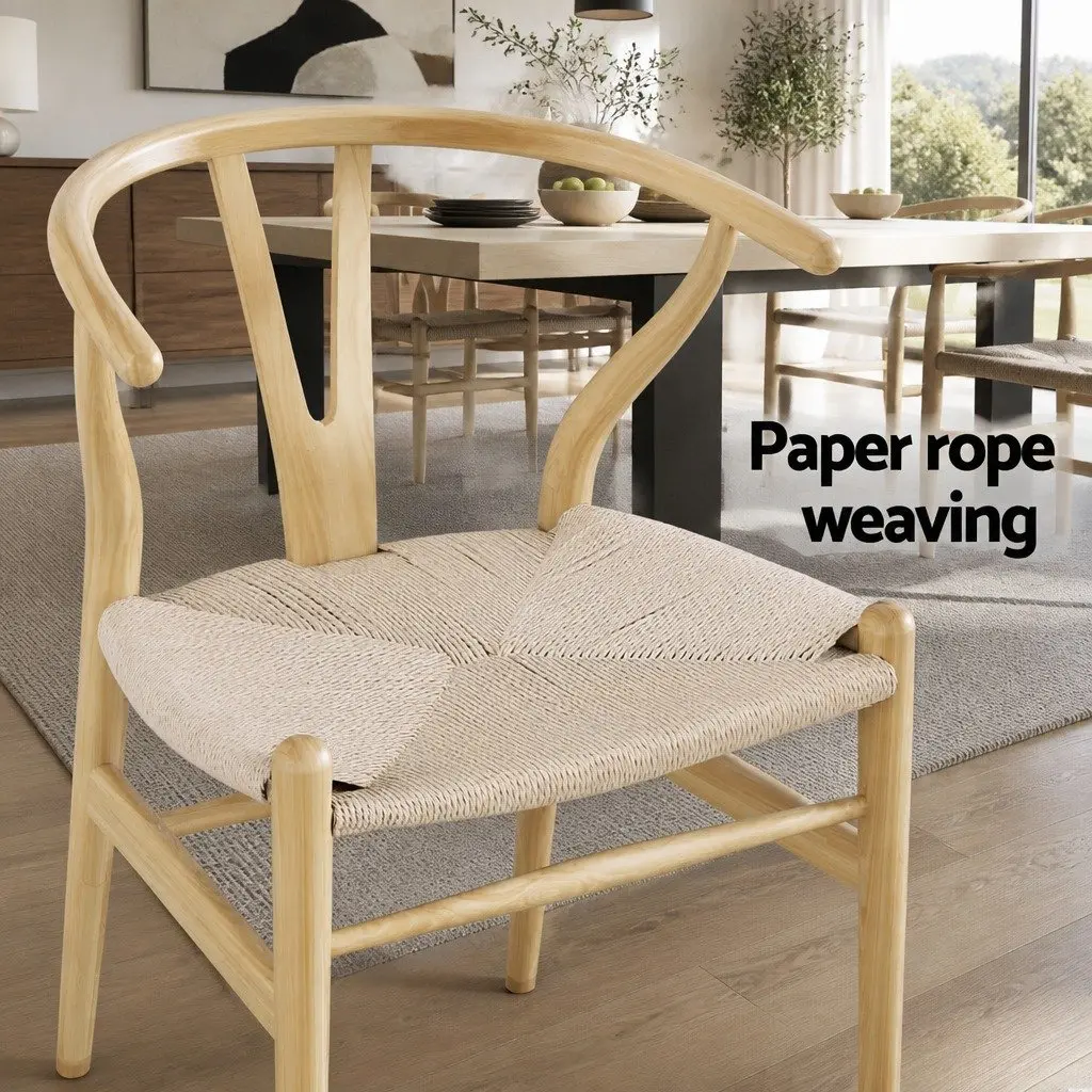 Set of 6 Wooden Dining Chairs with Wishbone Backrest