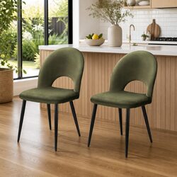 Stylish Set of 2 Green Velvet Dining Chairs