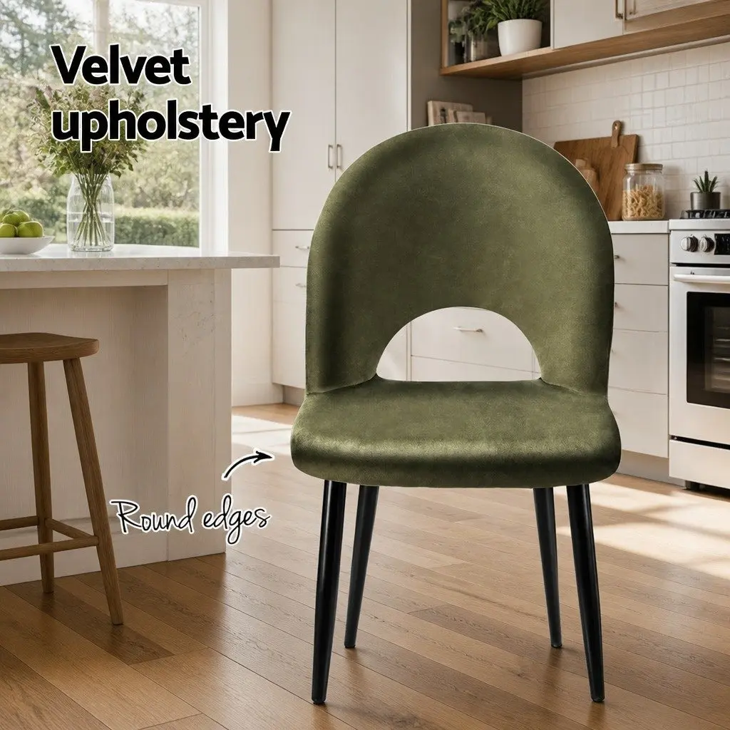 Set of 2 Velvet Green Dining Chairs Padded Seat Plywood Frame