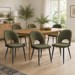 Set of 6 Green Velvet Dining Chairs with Metal Legs