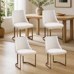 Set of 4 Linen Fabric Dining Chairs with Metal Legs