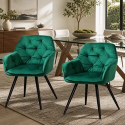 Set of 2 Velvet Armchairs with Plush Green Upholstery