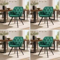 Set of 4 Green Velvet Armchairs with Diamond Tufting