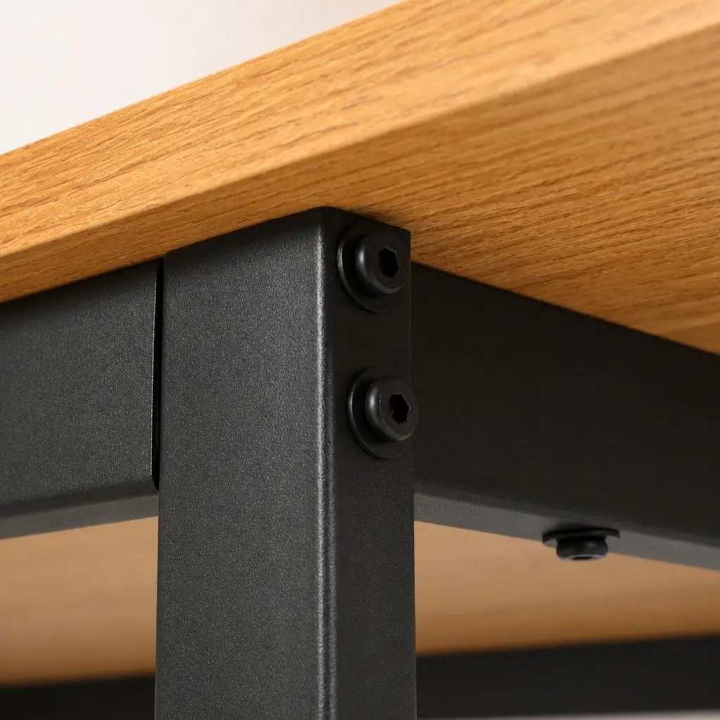 Dining Table Particle Board Metal 150cm Pine Black Rectangular