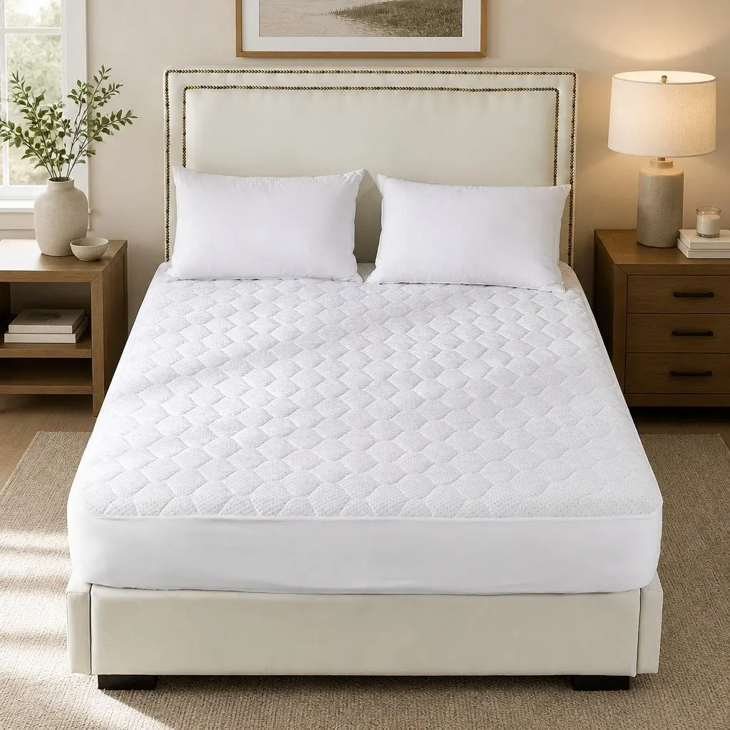 Queen Mattress Protector Quilted Bamboo Fibre Waterproof 40cm Fitted White