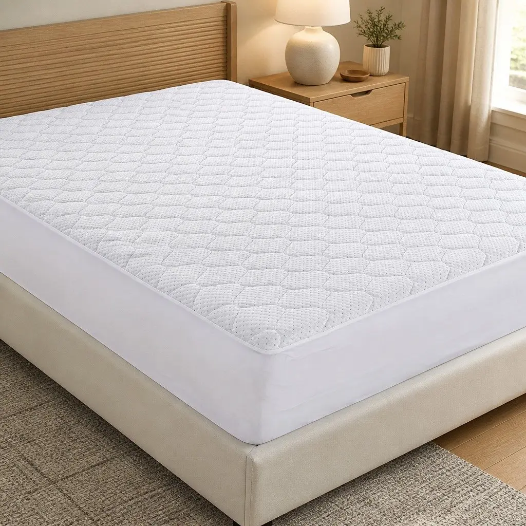 Queen Mattress Protector Quilted Bamboo Fibre Waterproof 40cm Fitted White